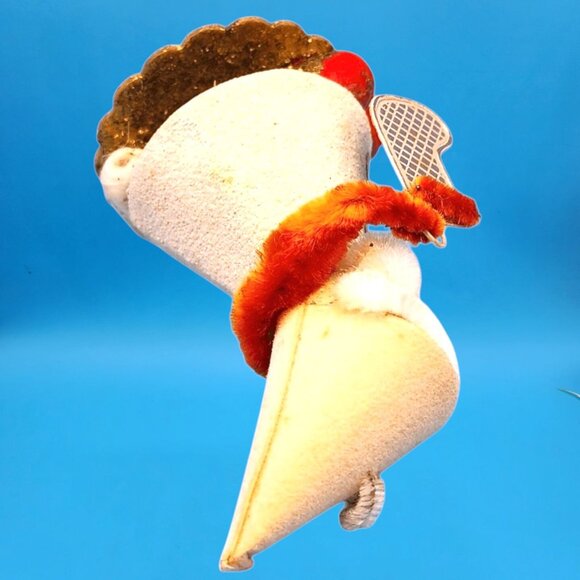 Vintage 1950s Putz Elf Ornament Red Chenille Foil Stocking Mica Accents Japan - Picture 8 of 9